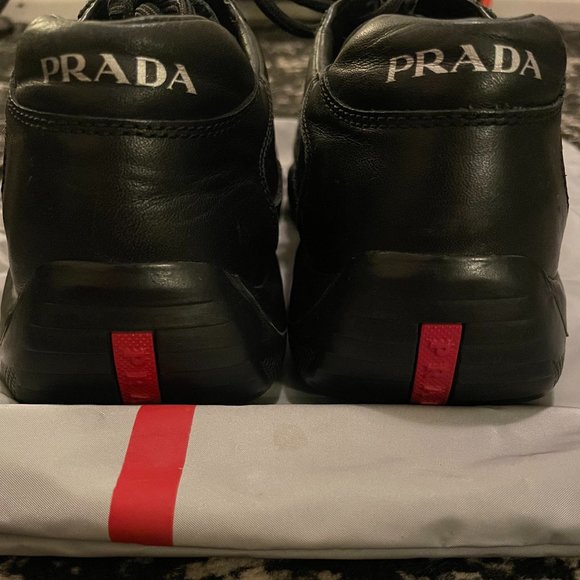 Vintage Prada Black Men's Leather Lace-up Sneakers Eagle Nero 4E 1830 - Picture 4 of 6